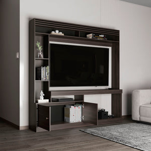 English Elm Entertainment Walnut Media Console with 2 Doors, 7 Shelves, 65" TV Support, Eco-Friendly Build B097S00194