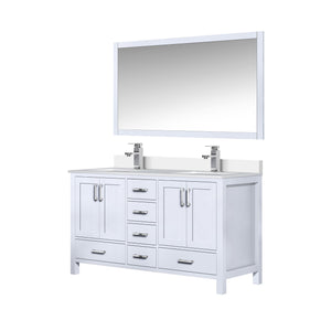 English Elm White Double Bath Vanity 60 in with Cultured Marble Top, Chrome Faucet, 58 in Mirror, Scratch-Resistant Finish B2731S01018