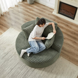English Elm 55'l Chenille Round Sleeper Chair Fluffy Sculptural Seat for Living Room or Bedroom Green W834P401585