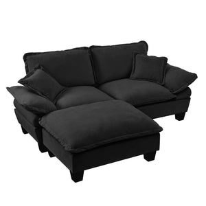 English Elm Modular Cloud Sectional Sofa Chenille Upholstered with Ottoman for Apartment Living Black W3163S00111