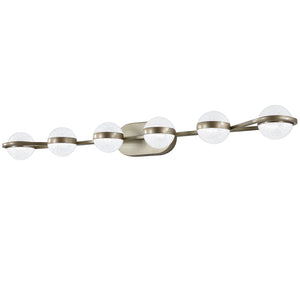 English Elm 43" Champagne Gold LED Bathroom Vanity Light with 6 Crystal Sand Acrylic Globes, Mid-Century Modern Glam W2312P374869