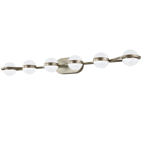 English Elm 43" Champagne Gold LED Bathroom Vanity Light with 6 Crystal Sand Acrylic Globes, Mid-Century Modern Glam W2312P374869