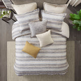 Madison Park Signature Oasis Casual Oversized Chenille Jacquard Striped Comforter Set with Euro Shams and Throw Pillows MPS10-516 Charcoal