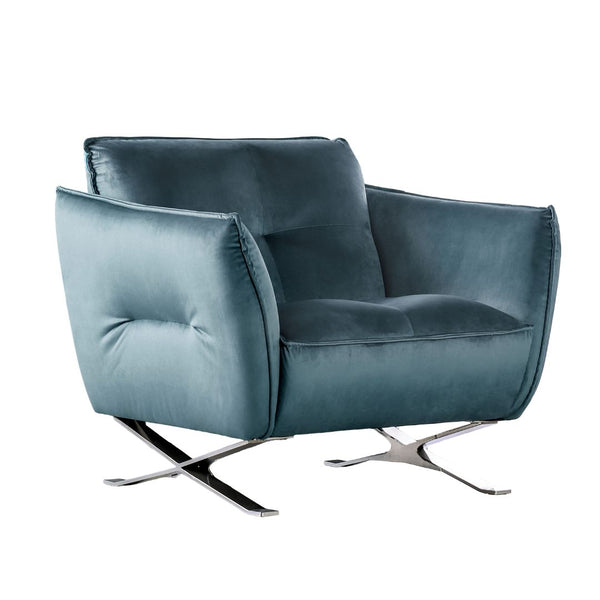 English Elm Teal Velvet Accent Chair with Biscuit Tufting, Chrome X Legs, High-Density Foam, Modern Luxe B2741S00592