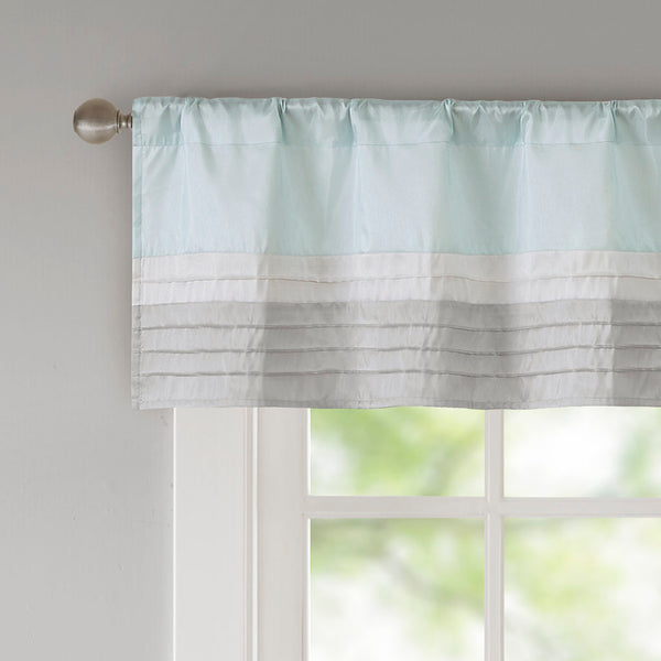 JLA Home Madison Park - Polyoni Pintuck Valance with Lined Color‑Block Stripes for Soft Light Diffusion and Tailored Texture Aqua MP41-4378