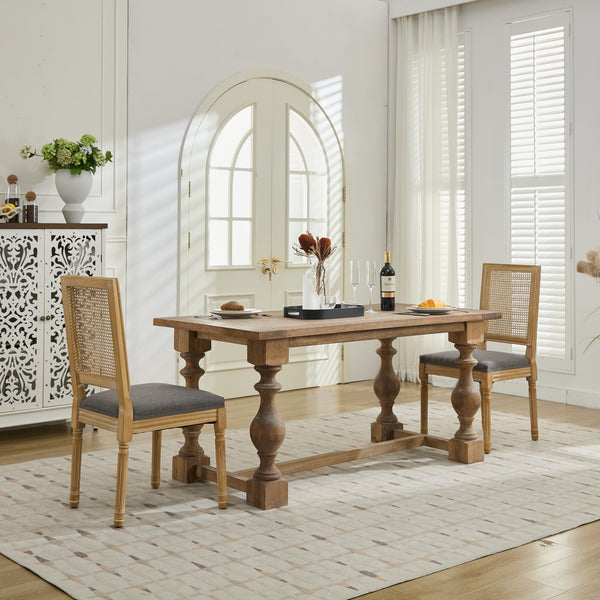 English Elm French Louis Dining Chair Set of 2 with Carved Solid Wood Frame, Rattan Back, Plush Foam Seating, 300lb Capacity Gray W1143P335057