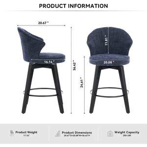 English Elm 008-Wing Upholstered Swivel Counter Stools Set of 2 with Solid Wood Legs, Chenille Comfort & 250lb Capacity Blue W2636P239837