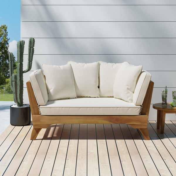 English Elm Christopher Knight Home® - Expandable Outdoor Daybed With Cushions - Acacia Wood Patio Sofa, Adjustable Armrests & Stylish Design 69489.00BGE