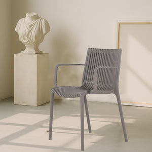 English Elm 4pcs Modern Stackable Plastic Armchair with Ergonomic Slatted Back, UV-Resistant PP, 300lb Capacity, No-Assembly Warm Grey W3450P323327
