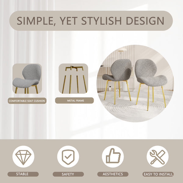 English Elm Modern Minimalist Grey Teddy Velvet Dining Chairs Set Of 2 With Gold Metal Legs For Stylish Comfort W1727P251125