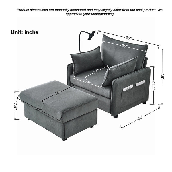 English Elm 55" Oversized Chaise Lounge Chair With Ottoman & Storage: Stylish Comfort For Small Spaces, Grey W3373P330165