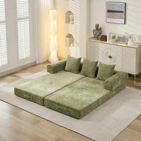 English Elm Comfy Convertible Folding Mattress Couch Sofa Bed with Chenille, Space-Saving Modular Lounge for Studio Green W1143P330251