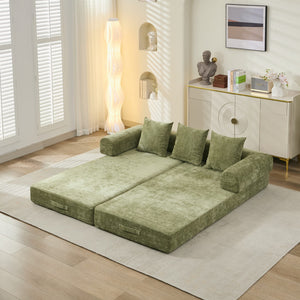 English Elm Comfy Chenille Convertible Folding Mattress Couch Sofa Bed with Armrest, Space-Saving, No Assembly Needed Green W1143P330251