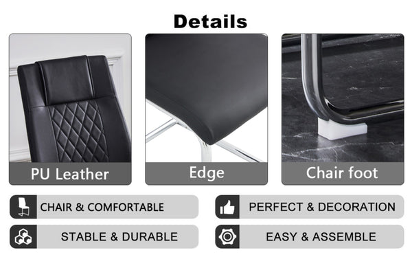 English Elm Table Marble-Pattern Mdf Dining Set – Modern 63"X37" Table With 4 Ergonomic Black Pu Chairs W1151S02183-GIGA