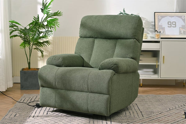 English Elm Oversized Power Lift Recliner Chair with Remote Control, Spacious Fabric Seat and Side Pocket for Comfort and Support Dark Green W1028P261277