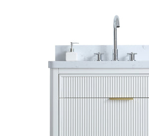 English Elm Fully Assembled 30 Inch Bathroom Vanity Solid Rubberwood Cabinet Carrara Marble Top W1826P439632