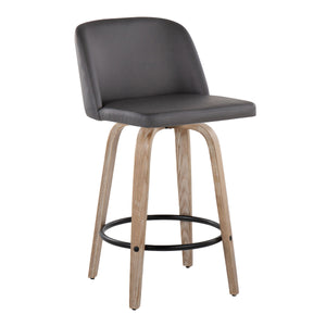 English Elm Toriano 26" Mid-Century Counter Stool Set of 2 — Swivel Faux Leather Seat, Wood Legs & Metal Footrest Grey B202S00430