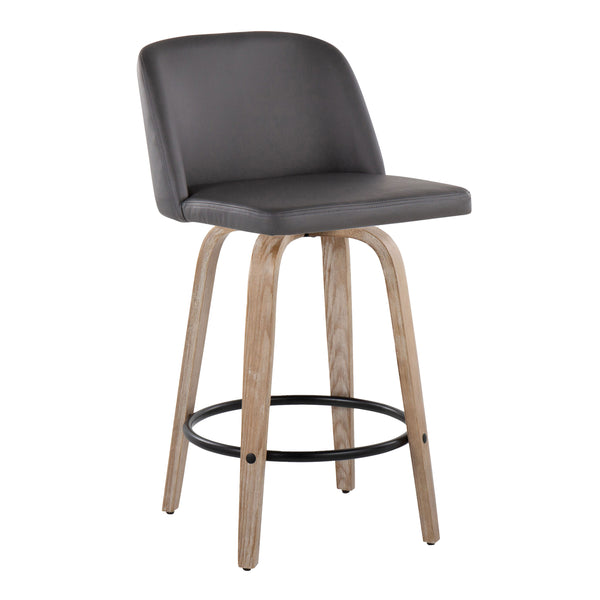 English Elm Toriano 26" Mid-Century Counter Stool Set of 2 — Swivel Faux Leather Seat, Wood Legs & Metal Footrest Grey B202S00430