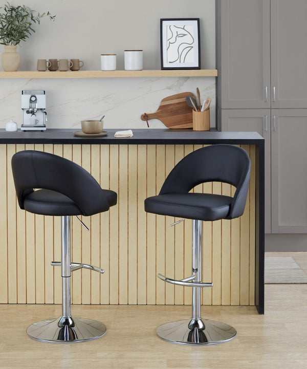 English Elm Adjustable Swivel Barstools Set of 2 Fabric Seat Black Metal Base Kitchen Counter Black B202S02011