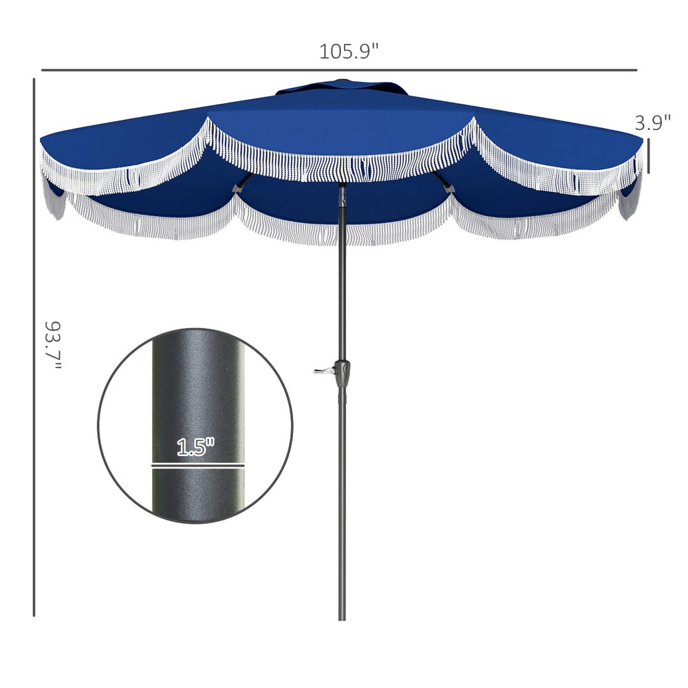 English Elm Vented Patio Umbrella 8.8 Ft Crank Tilt Upf 30 Tassel Resort Canopy Shade T3971P427332