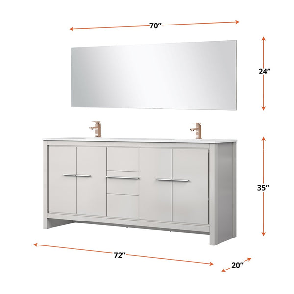 English Elm White Double Bath Vanity Set With Cultured Marble Top, Rose Gold Faucet & Full-Width Mirror, 72 In. B2731S01760-GIGA
