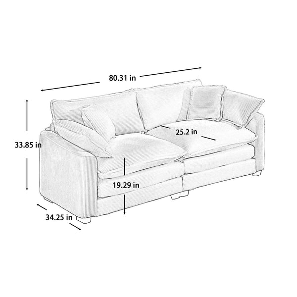 English Elm Modern Corduroy Loveseat Sofa With 4 Pillows - Plush Deep Seating For Cozy Living Room Comfort W714S00808