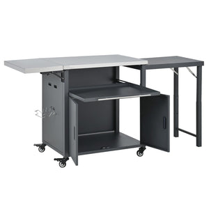 English Elm Outdoor Bbq Prep Cart Rolling Stainless Steel Grill Station with Foldable Work Surface Gray N719P407404E
