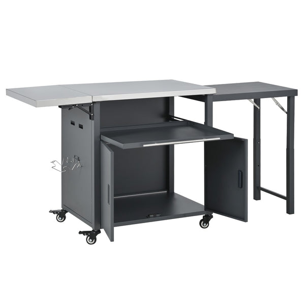 English Elm Outdoor Bbq Prep Cart Rolling Stainless Steel Grill Station with Foldable Work Surface Gray N719P407404E
