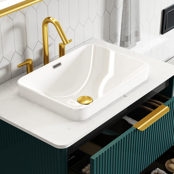 English Elm BB12-18-101, Integrated White Ceramic Basin Glossy Drop-In Sink Easy-Clean Rounded Edges Stylish Durability W1865P279822