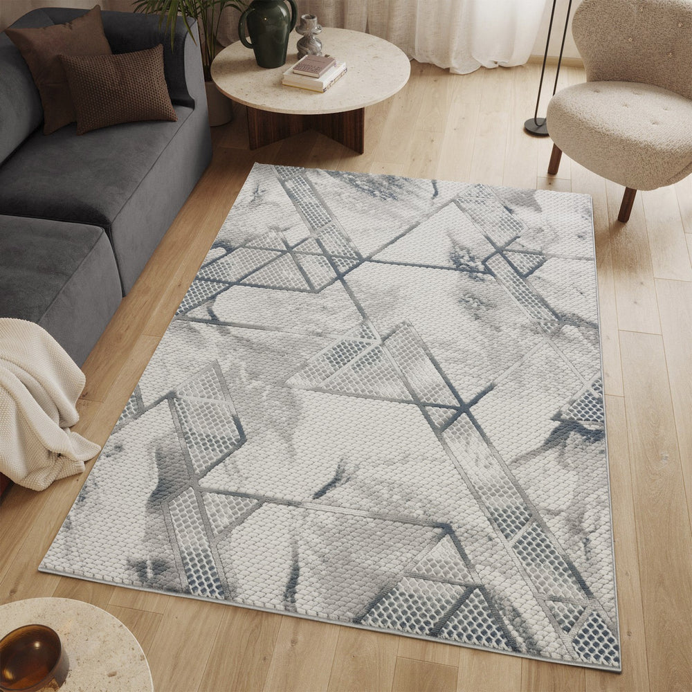 English Elm Geometrix Gray And Ivory 5'3" X 7'3" Area Rug - Durable, Stylish For High-Traffic Spaces, Pet-Friendly B186P316823