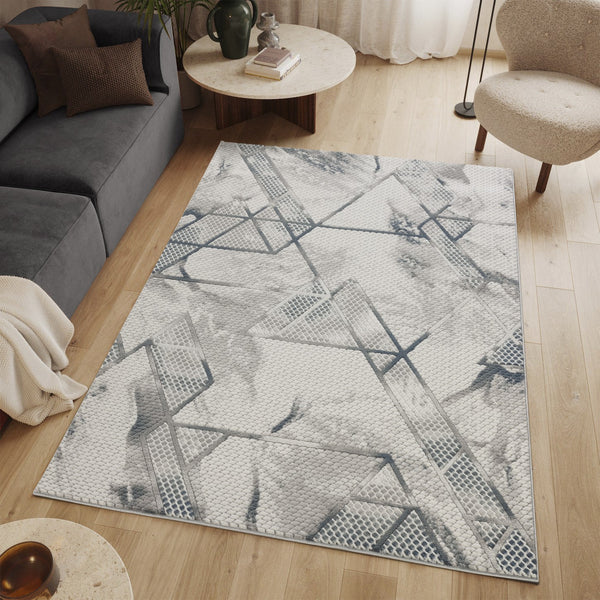 English Elm Geometrix Gray And Ivory 5'3" X 7'3" Area Rug - Durable, Stylish For High-Traffic Spaces, Pet-Friendly B186P316823
