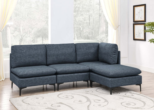 English Elm Linen Upholstered Modular Sectional Sofa with Black Metal Legs for Modern Living Dark Blue B2748S00117