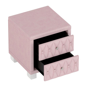 English Elm Elegant Velvet Upholstered Nightstand with Crystal Knobs Tufted Glam Bedside Storage Pink N733P210398H