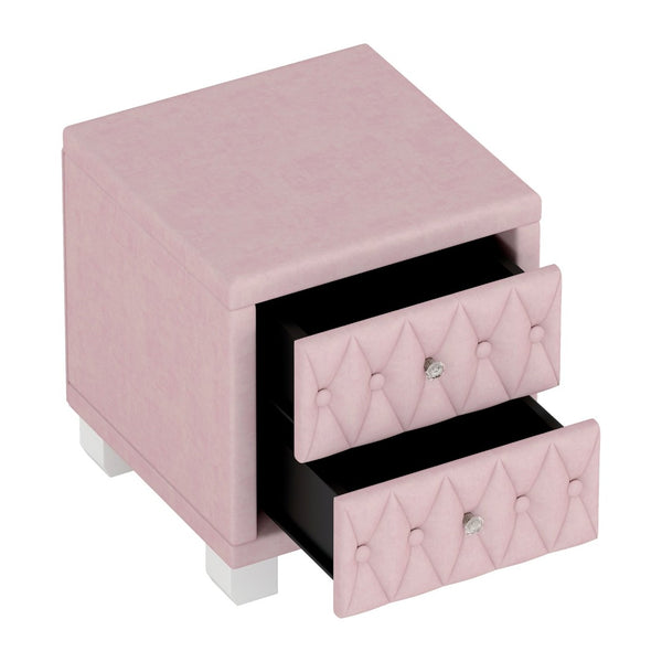 English Elm Elegant Velvet Upholstered Nightstand with Crystal Knobs Tufted Glam Bedside Storage Pink N733P210398H
