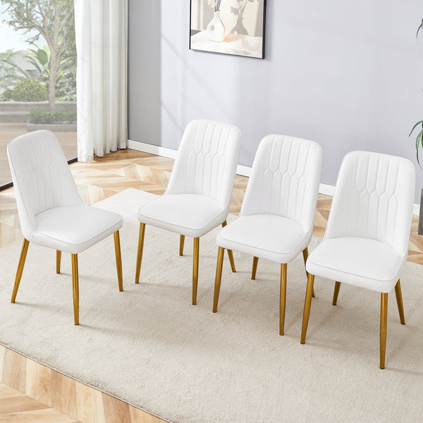 English Elm 4 Modern Dining Chairs White Gold PU Cushioned Seats Ergonomic Curved Back Metal Legs, Anti-Slip Pads W1512P399723
