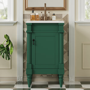 English Elm 18-Inch Modern Bathroom Vanity with Sink Compact Retro Design Durable MDF & Solid Wood Legs Storage-Friendly Green N710P257401F