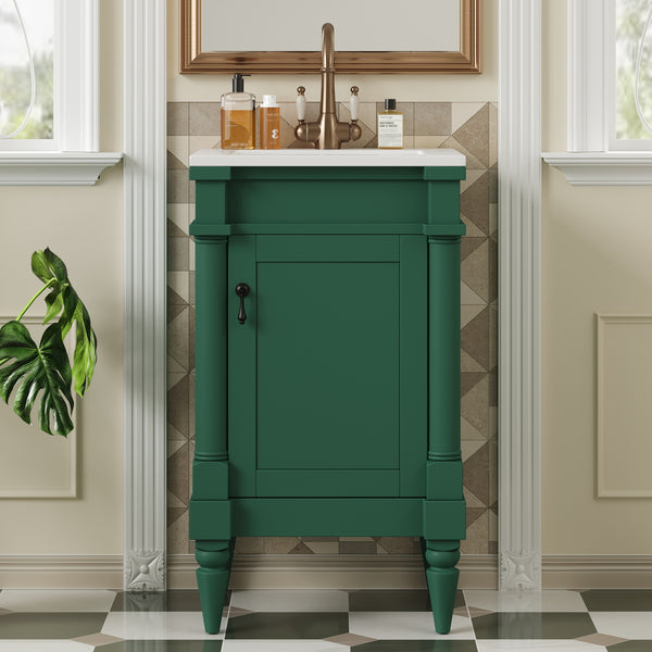 English Elm 18-Inch Modern Bathroom Vanity with Sink Compact Retro Design Durable MDF & Solid Wood Legs Storage-Friendly Green N710P257401F