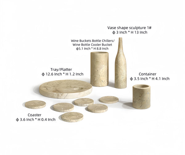 English Elm Glod Luxury Natural Marble 10-Piece Dining Room Accessory Set with Coasters, Tray, Cooler, Vase Beige+Gold,Beige+yellow,Gold W1696P262940