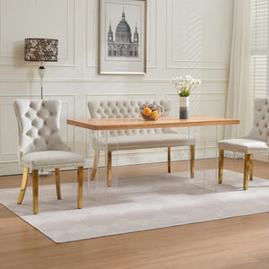 English Elm Velvet Double Dining Loveseat Bench - Elegant 2-Seat Tufted Velvet With Gold Legs, Mid-Century Modern Style W1143P362522-GIGA