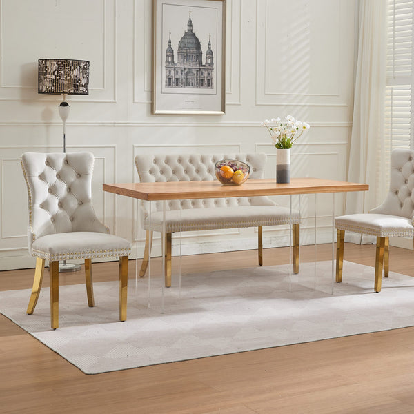 English Elm Velvet Mid-Century Double Dining Loveseat Bench with Hand-Tufted Buttons, Wingback Comfort, Luxe Seating Beige W1143P362522