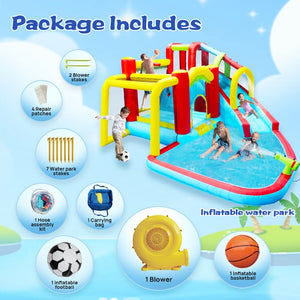 English Elm 7 in 1 Inflatable Backyard Water Park with Slide Splash Pool Climbing Wall and Bouncer W167790010