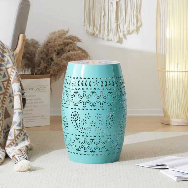 English Elm Christopher Knight Home® - Ruby 12" Teal Mosaic Side Table - Handcrafted Ceramic & Iron Base For Indoor/Outdoor Charm N770P182376T