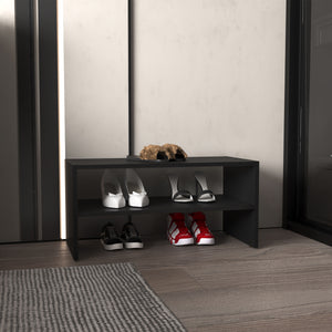 English Elm Shoe organizer rack 2-shelf 13.7" H in Black — compact engineered wood, stylish durable storage, eco-friendly compliance B097P250841