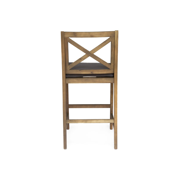 English Elm Christopher Knight Home® - PERLA Acacia Wood Outdoor Barstool Set of 2 with Water-Resistant Cushions, Cross-Back Farmhouse Charm Grey 63748.00GGRY