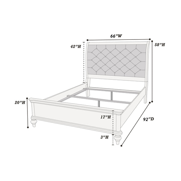 English Elm Silver Tufted Faux Leather Headboard Queen Bedframe with Crystal Shine Buttons, Nail Trim, Sturdy Bun Feet Champagne,Silver 10 L x 87 W x 6 H B011S01834