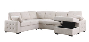 English Elm Nyhan Upholstered Corner Sectional with Pull-Out Loveseat and Storage Chaise, Chenille Elegance Beige B102S00080