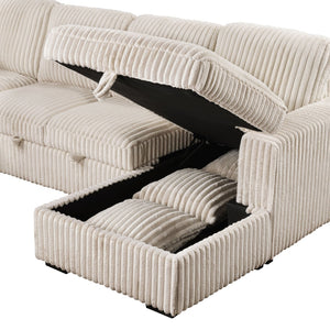 English Elm Thurston Corduroy Sectional Sofa with Hidden Chaise Storage and Pop-up Sleeper Camel B062S01483