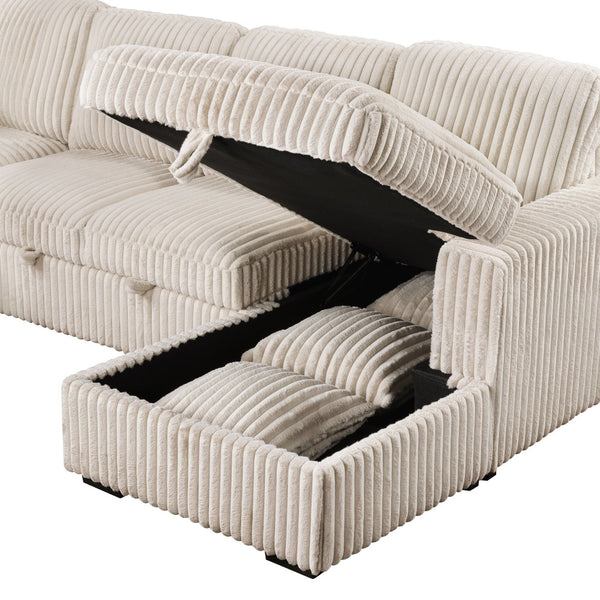 English Elm Thurston Corduroy Sectional Sofa with Hidden Chaise Storage and Pop-up Sleeper Camel B062S01483
