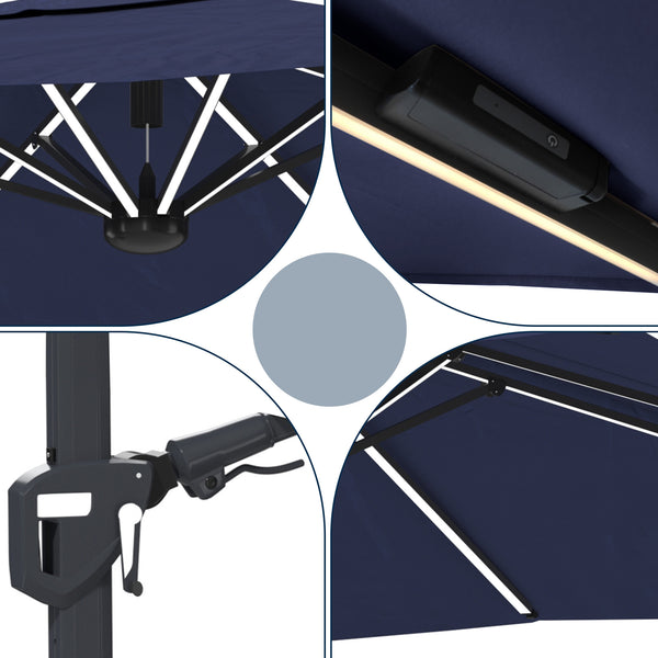 English Elm 11FT Square Cantilever Patio Umbrella with LED Light, UPF50+ 280g Solution-Dyed Fabric, Rust-Resistent Frame Blue 108.27 L x 16.54 W x 6.69 H T3609P352401