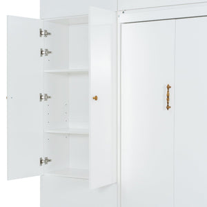 English Elm Queen Murphy Bed with L-shaped Velvet Sofa Storage Cabinets for Studio Living White LP000765AAG-1